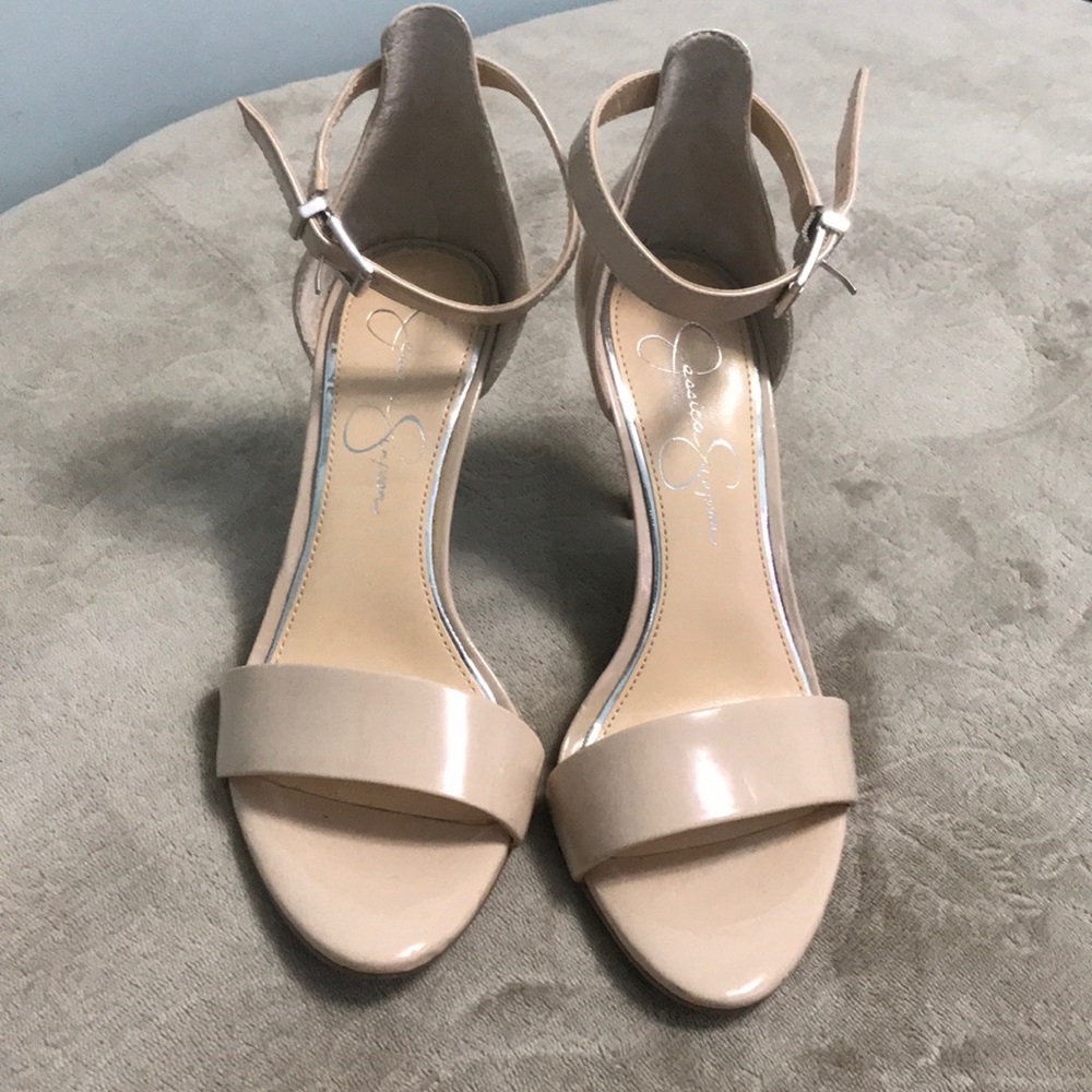 Jessica Simpson Nude Patent Ankle Strap Heels